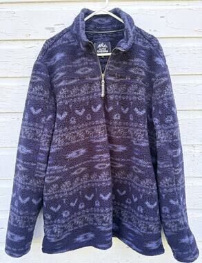 Aztec Alpine Sherpa Pullover Fleece Jacket Blue XL Quarter Zip Western Workwear